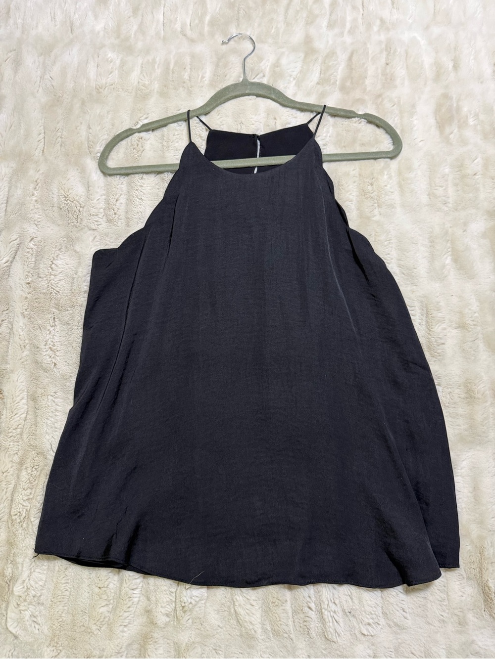 Women's Black Halter Scalloped Tank Top Satin Size Medium